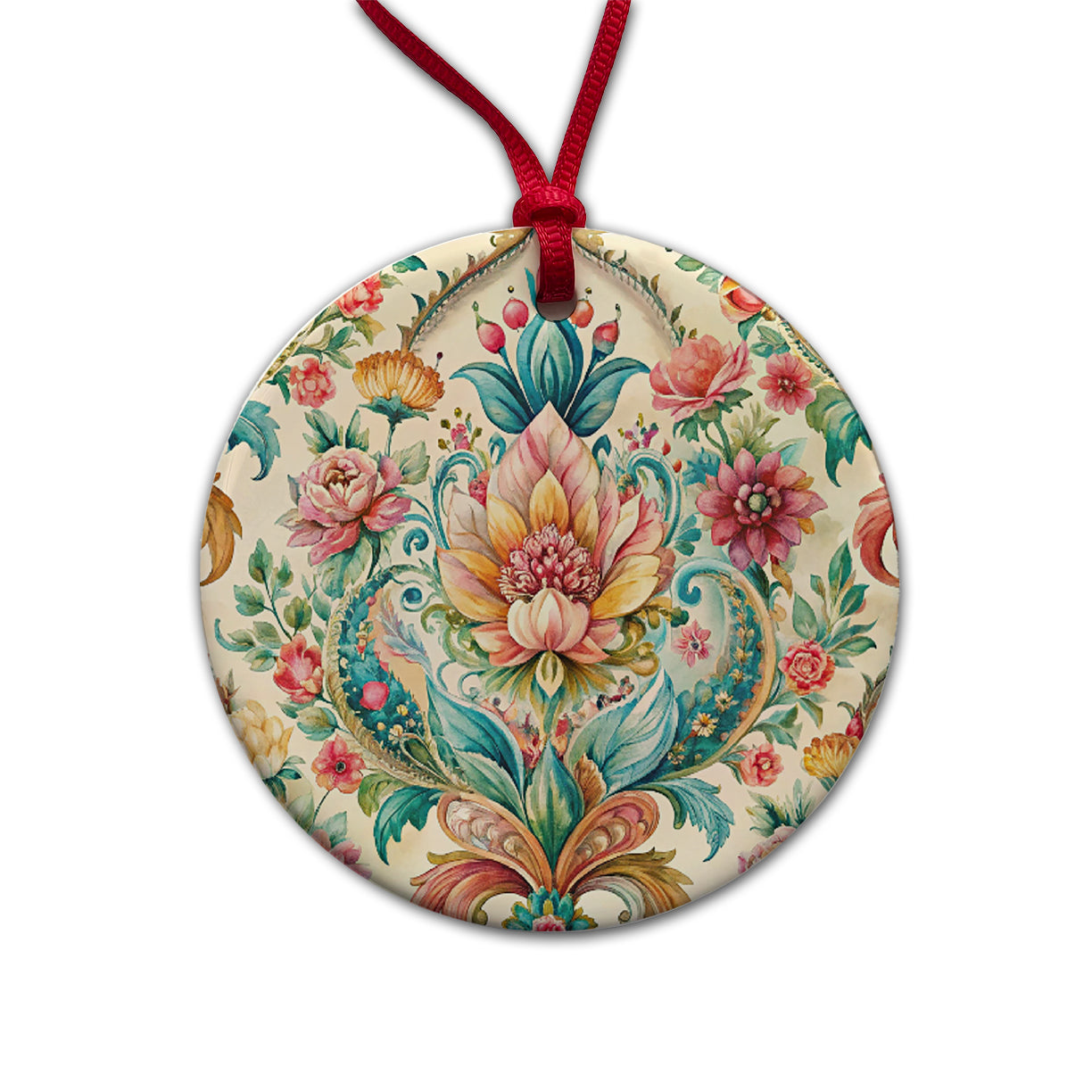 Refined Bohemian Wallpaper Round Ceramic Holiday Christmas Tree Ornament