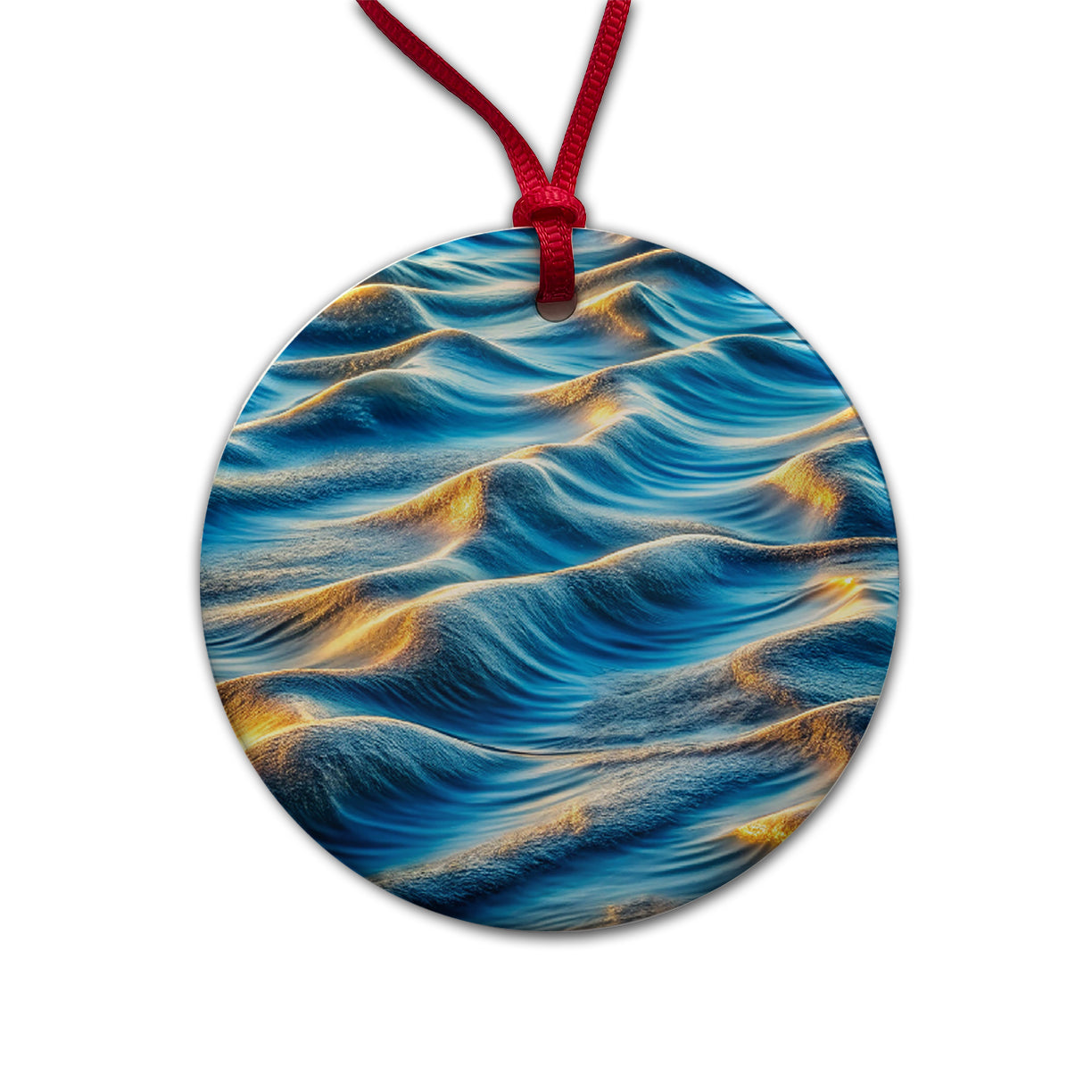River Lake Waves Round Ceramic Holiday Christmas Tree Ornament