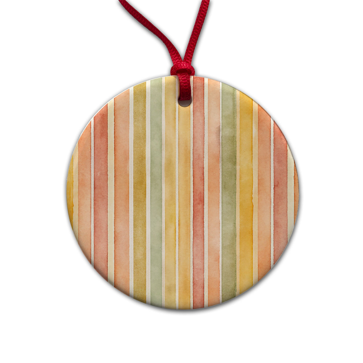 Striped Tonal 70s Wallpaper Round Ceramic Holiday Christmas Tree Ornament