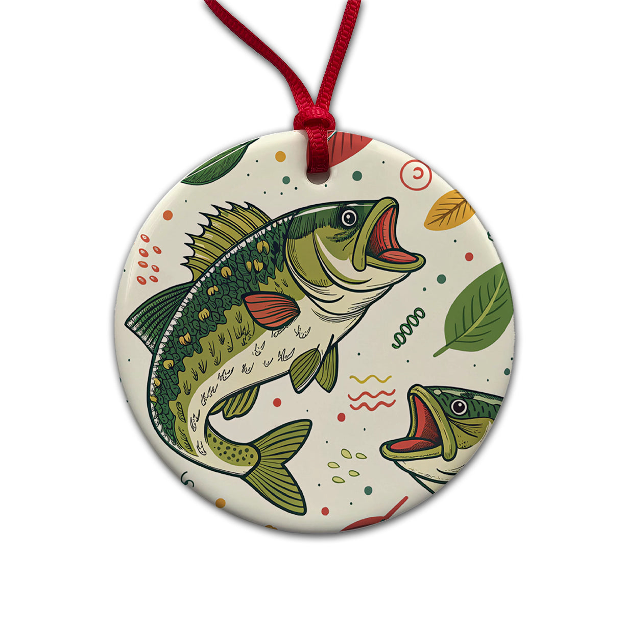 Bass Fish Fishing Cute Cartoon Round Ceramic Holiday Christmas Tree Ornament