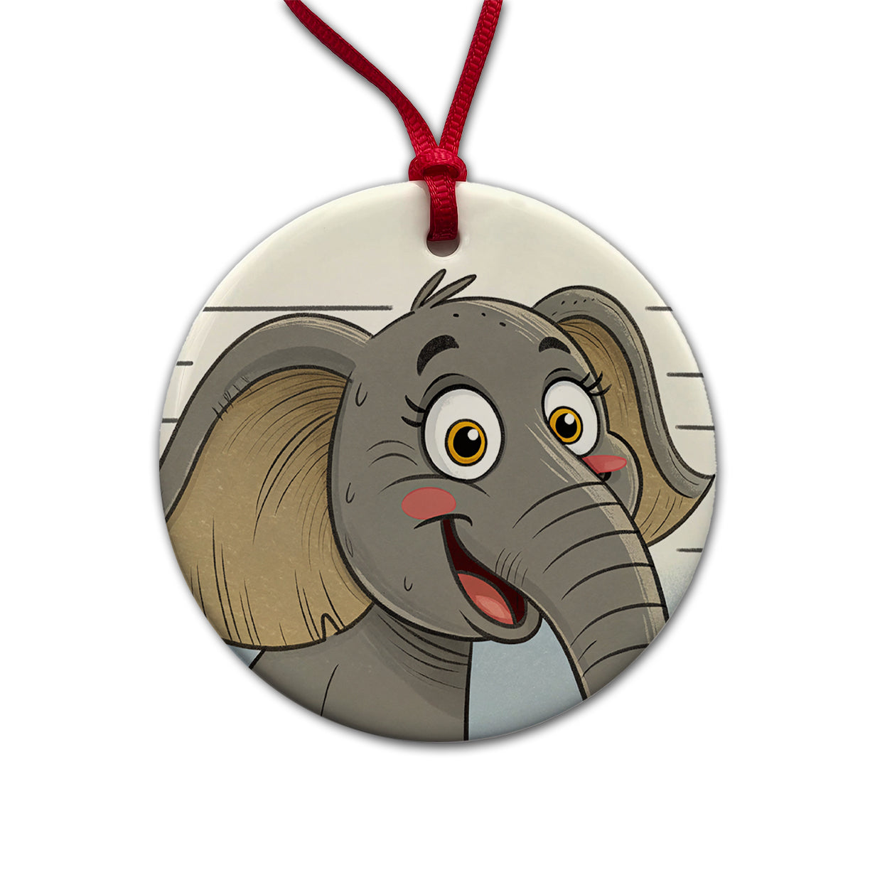 Elephant Mug Shot Round Ceramic Holiday Christmas Tree Ornament