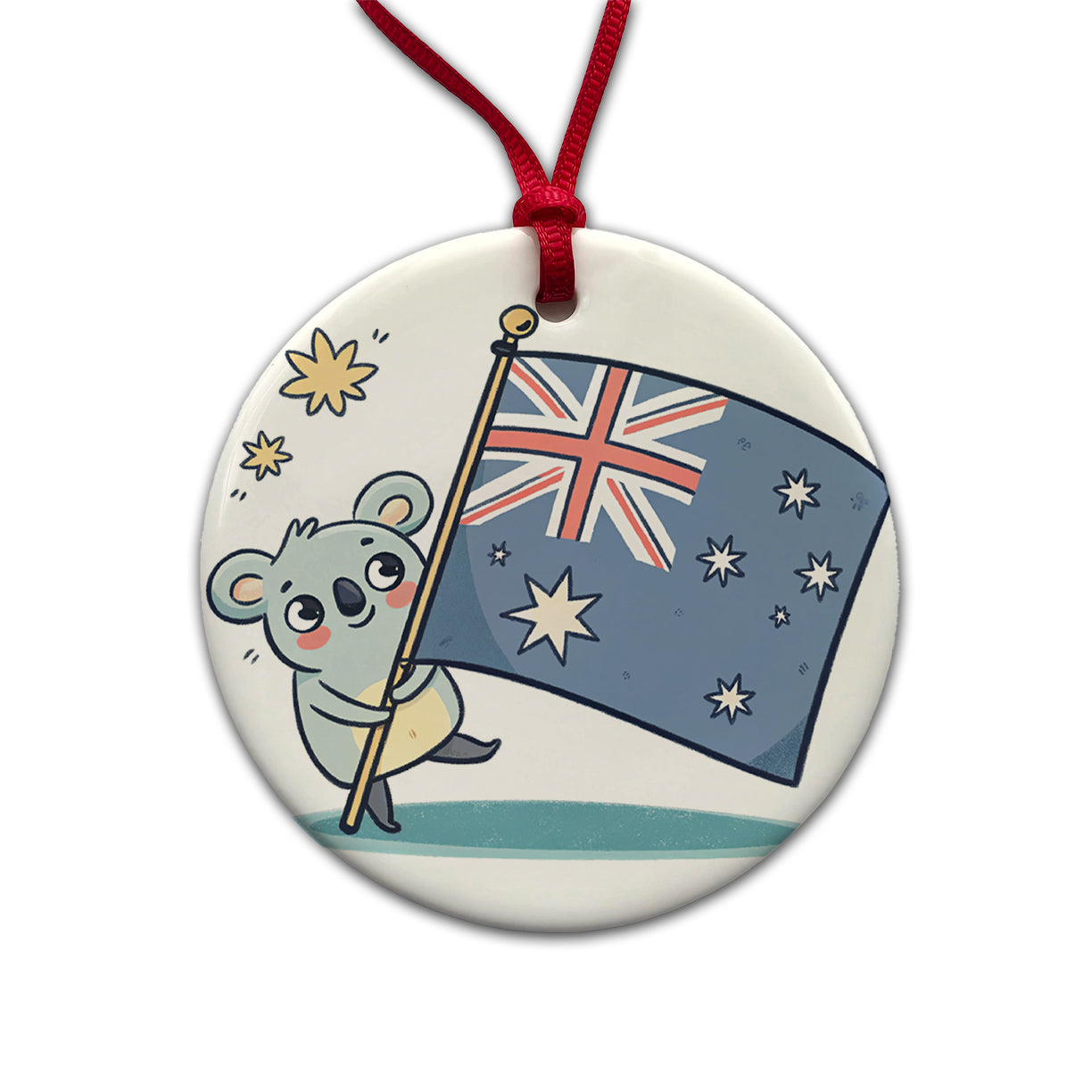 Kawaii Australian Flag Round Ceramic Holiday Christmas Tree Ornament