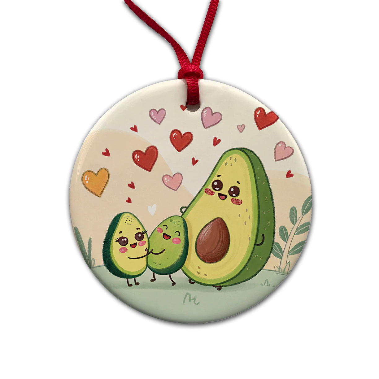 Kawaii Avocadoes And Hearts Round Ceramic Holiday Christmas Tree Ornament