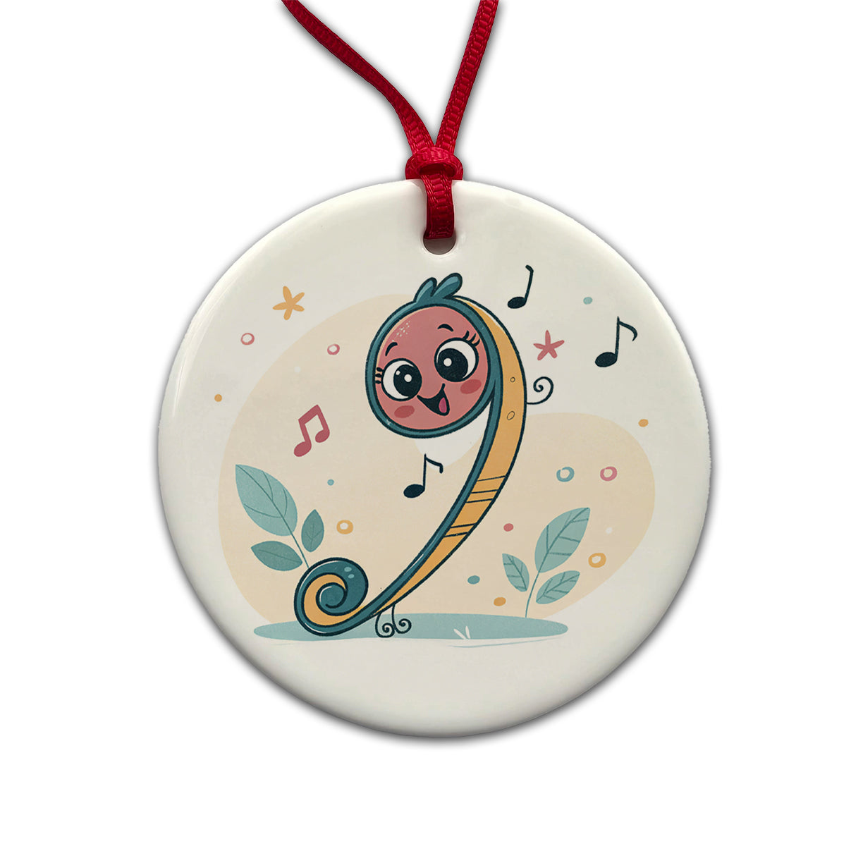 Kawaii Bass Music Cute Round Ceramic Holiday Christmas Tree Ornament