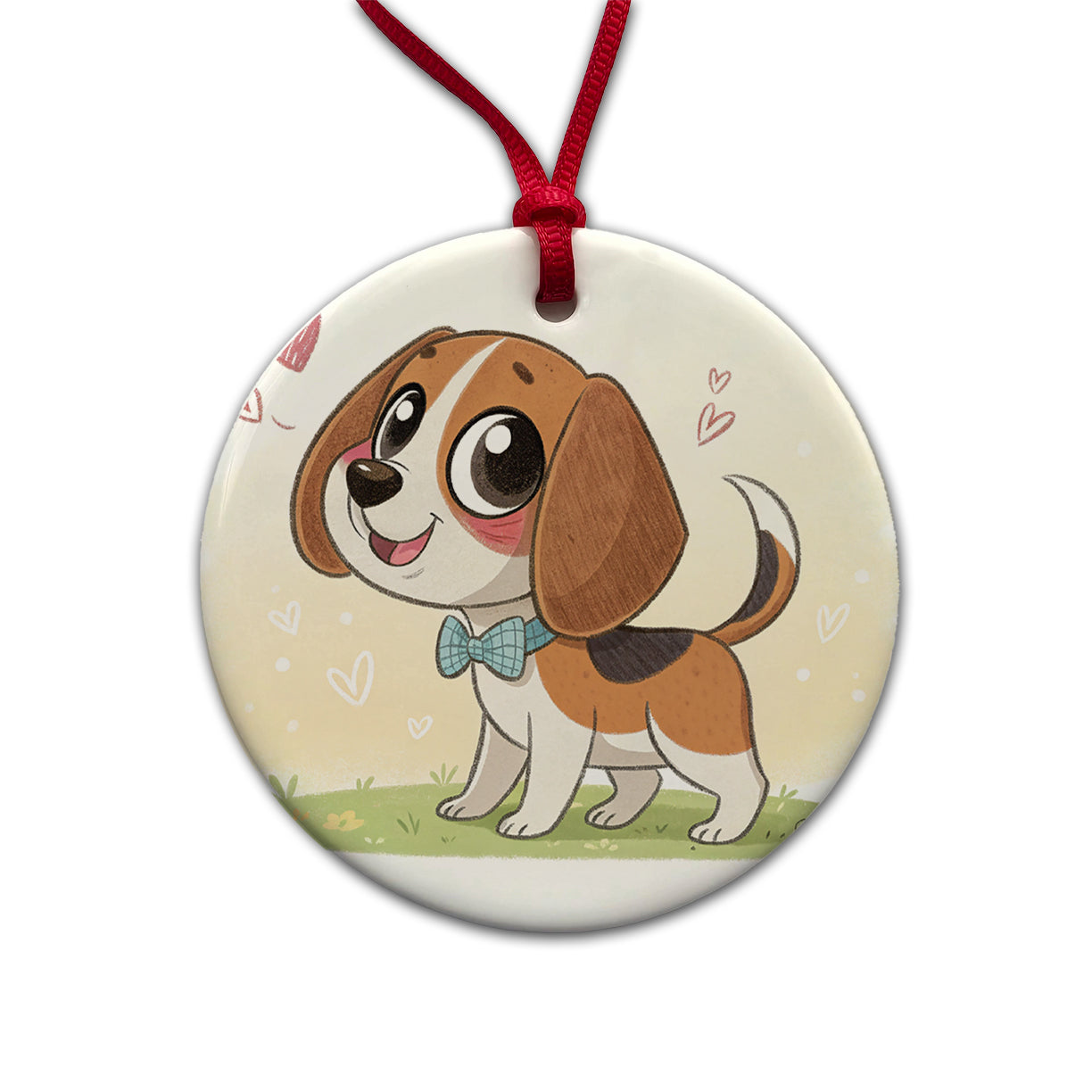 Kawaii Beagle Dog Round Ceramic Holiday Christmas Tree Ornament