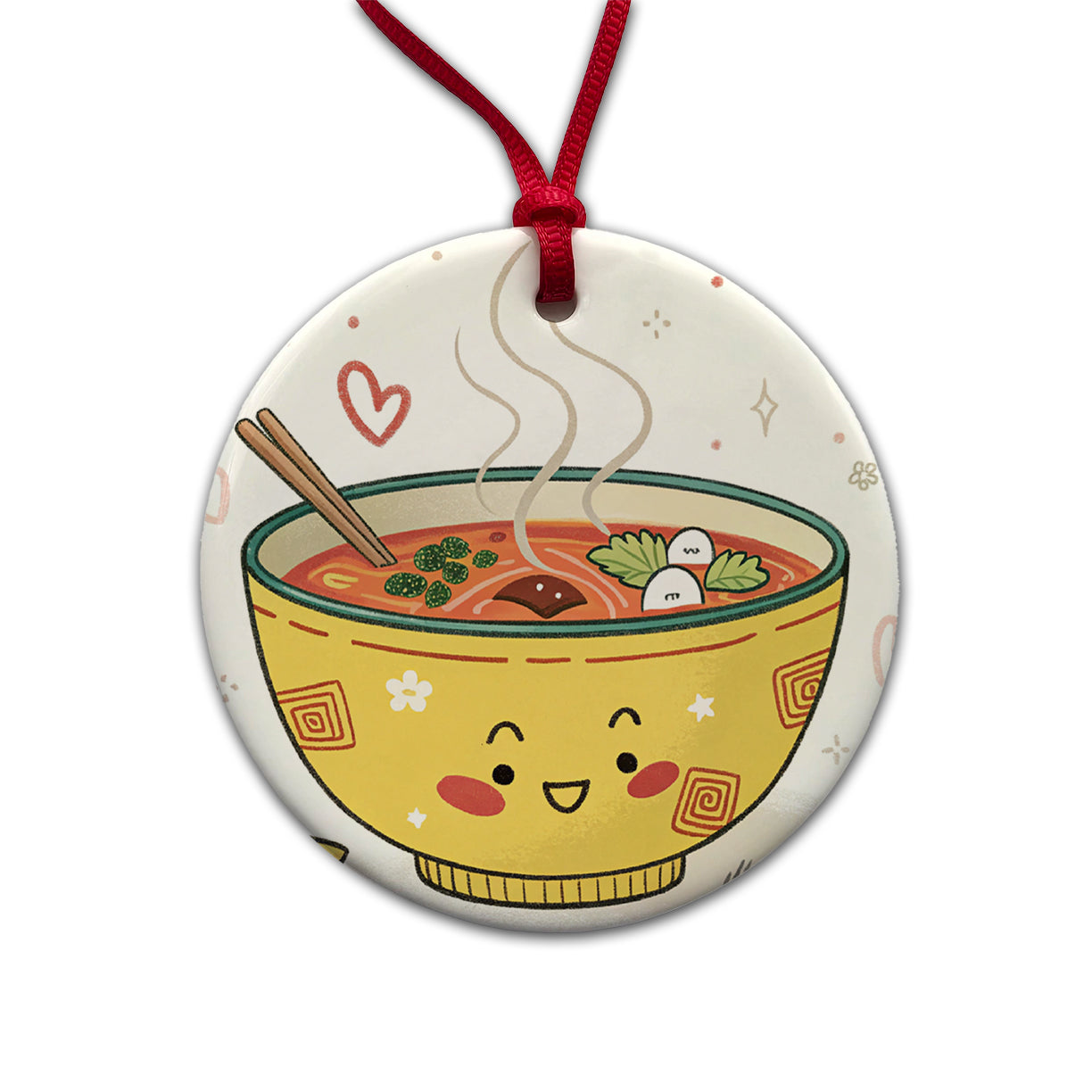 Kawaii Bowl Of Soup Round Ceramic Holiday Christmas Tree Ornament