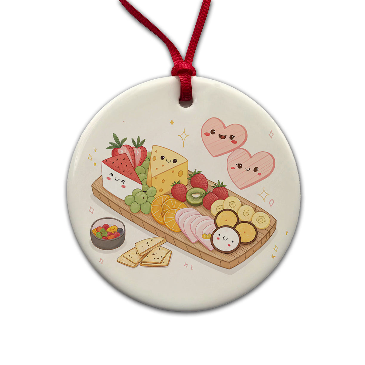 Kawaii Charcuterie Board Round Ceramic Holiday Christmas Tree Ornament
