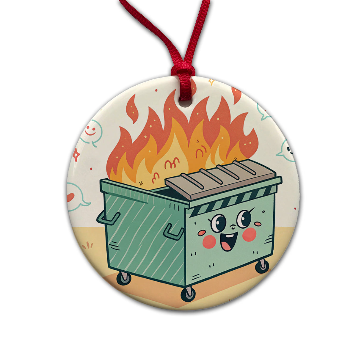 Kawaii Dumpster Fire Round Ceramic Holiday Christmas Tree Ornament