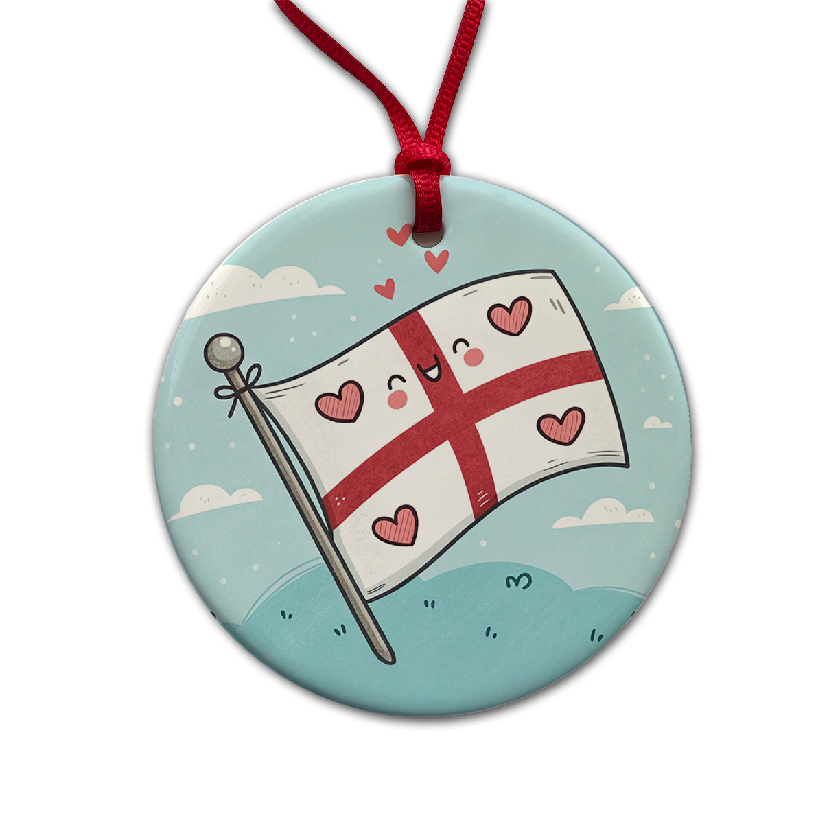 Kawaii England Flag Round Ceramic Holiday Christmas Tree Ornament