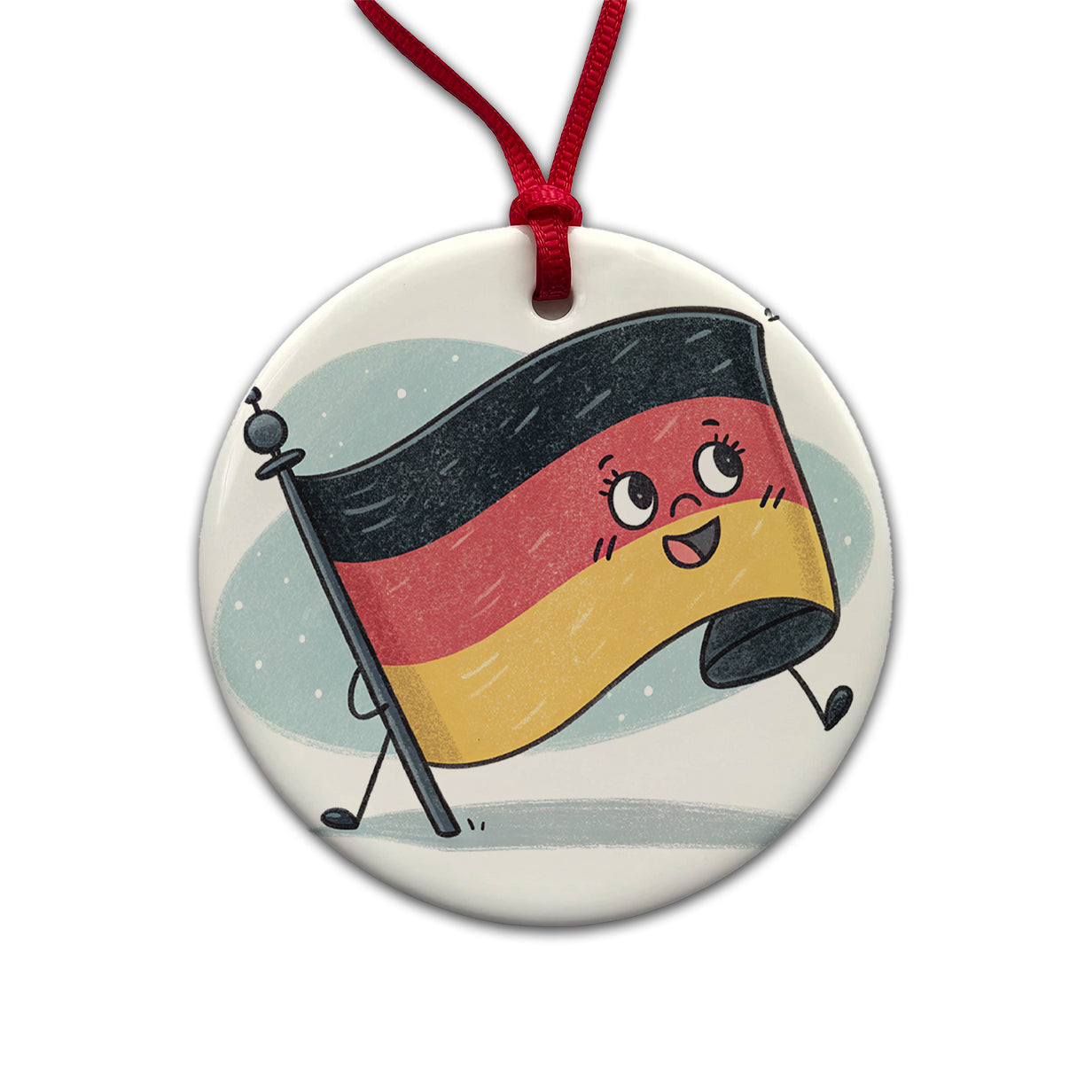 Kawaii Germany Flag Round Ceramic Holiday Christmas Tree Ornament