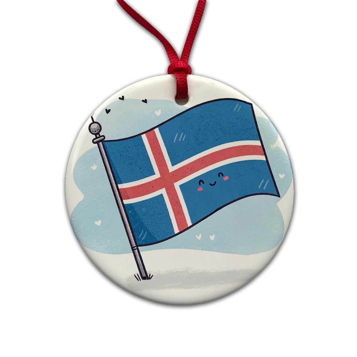 Kawaii Iceland Flag Round Ceramic Holiday Christmas Tree Ornament