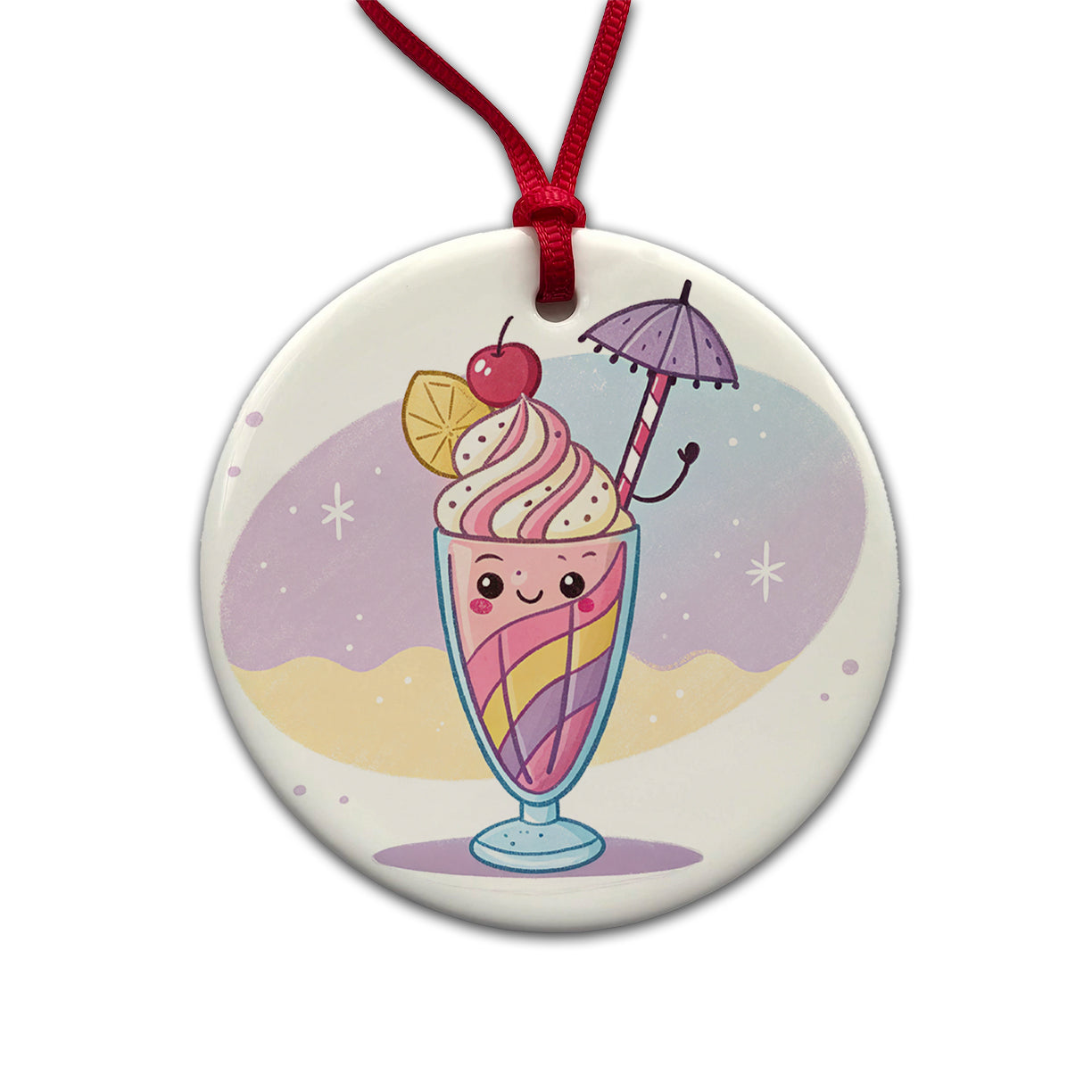 Kawaii Milk Shake Round Ceramic Holiday Christmas Tree Ornament