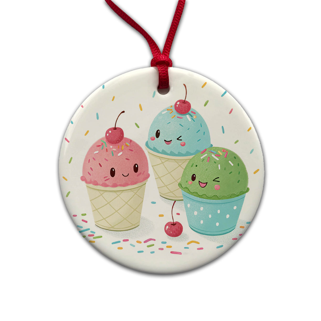 Kawaii Snowcones Round Ceramic Holiday Christmas Tree Ornament
