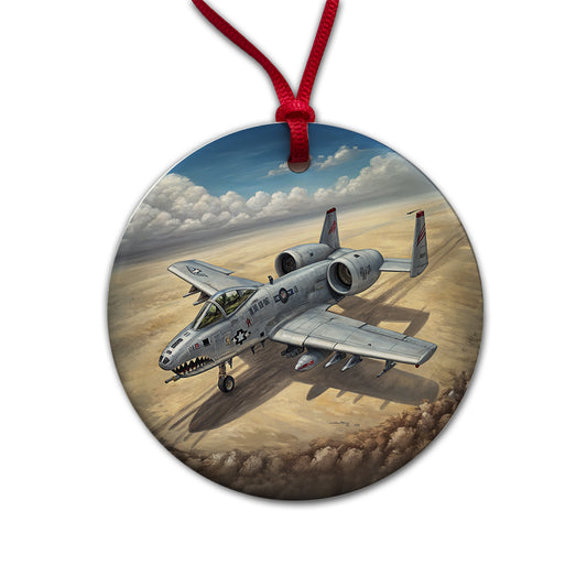 A-10 Warthog Thunderbolt II US Air Force Ground Attack Plane Round Ceramic Holiday Christmas Tree Ornament
