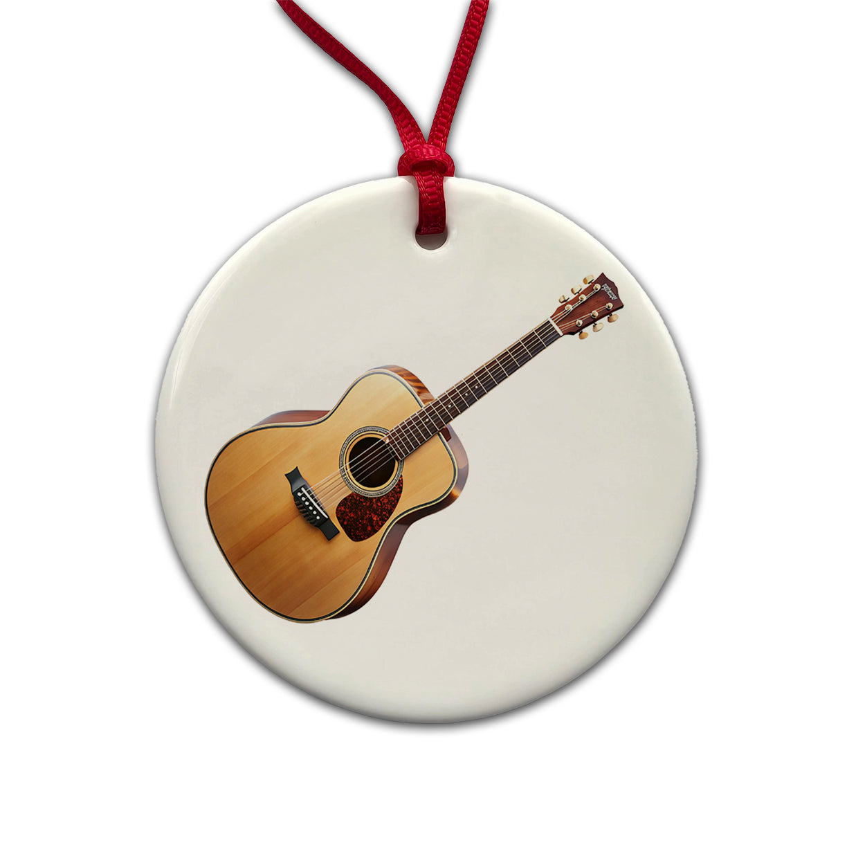 Acoustic Guitar Music Musical Instrument Musician Round Ceramic Holiday Christmas Tree Ornament