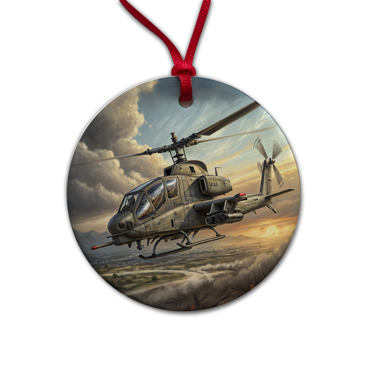 AH-1 SuperCobra US Marines Attack Helicopter Round Ceramic Holiday Christmas Tree Ornament