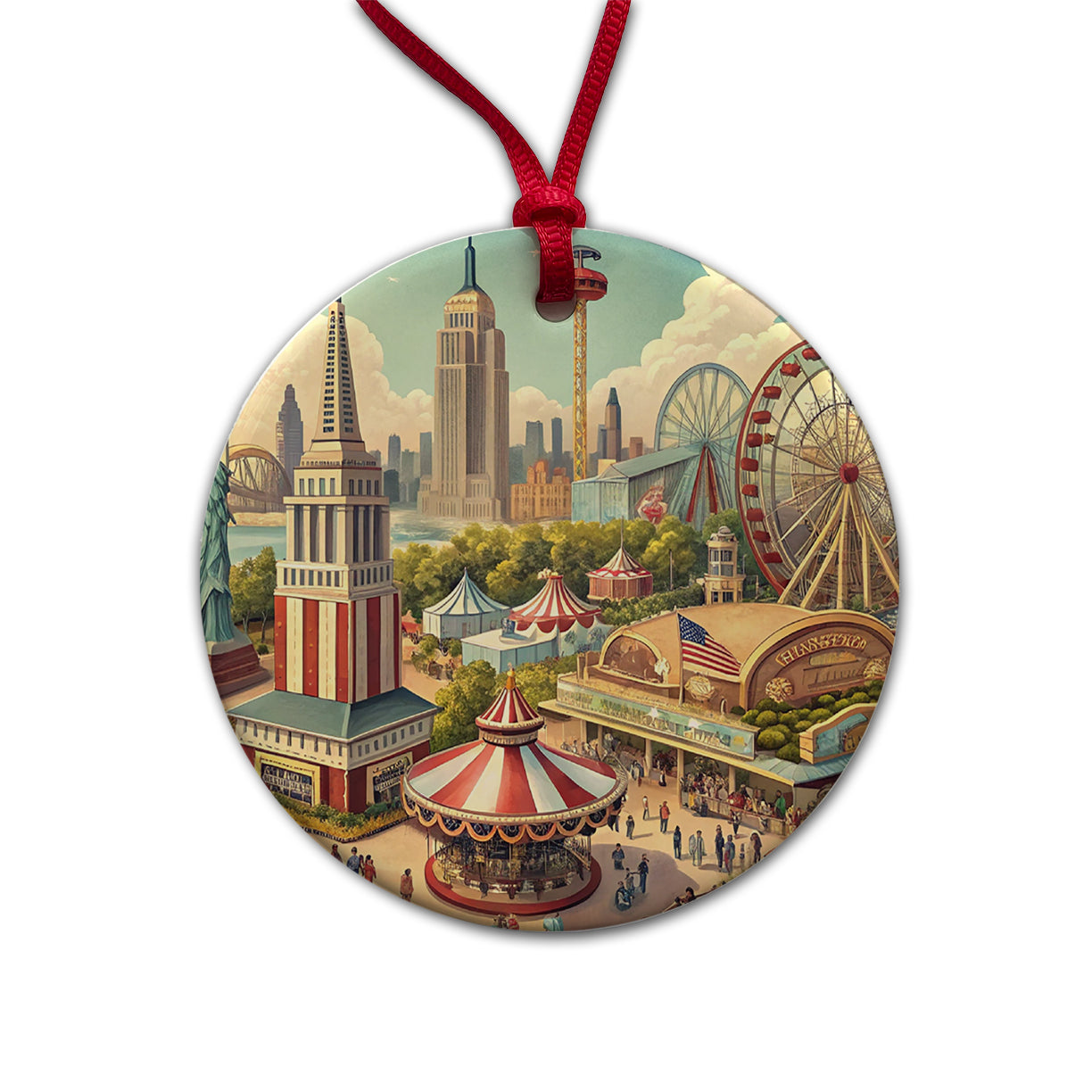 Americana New York World's Fair Round Ceramic Holiday Christmas Tree Ornament