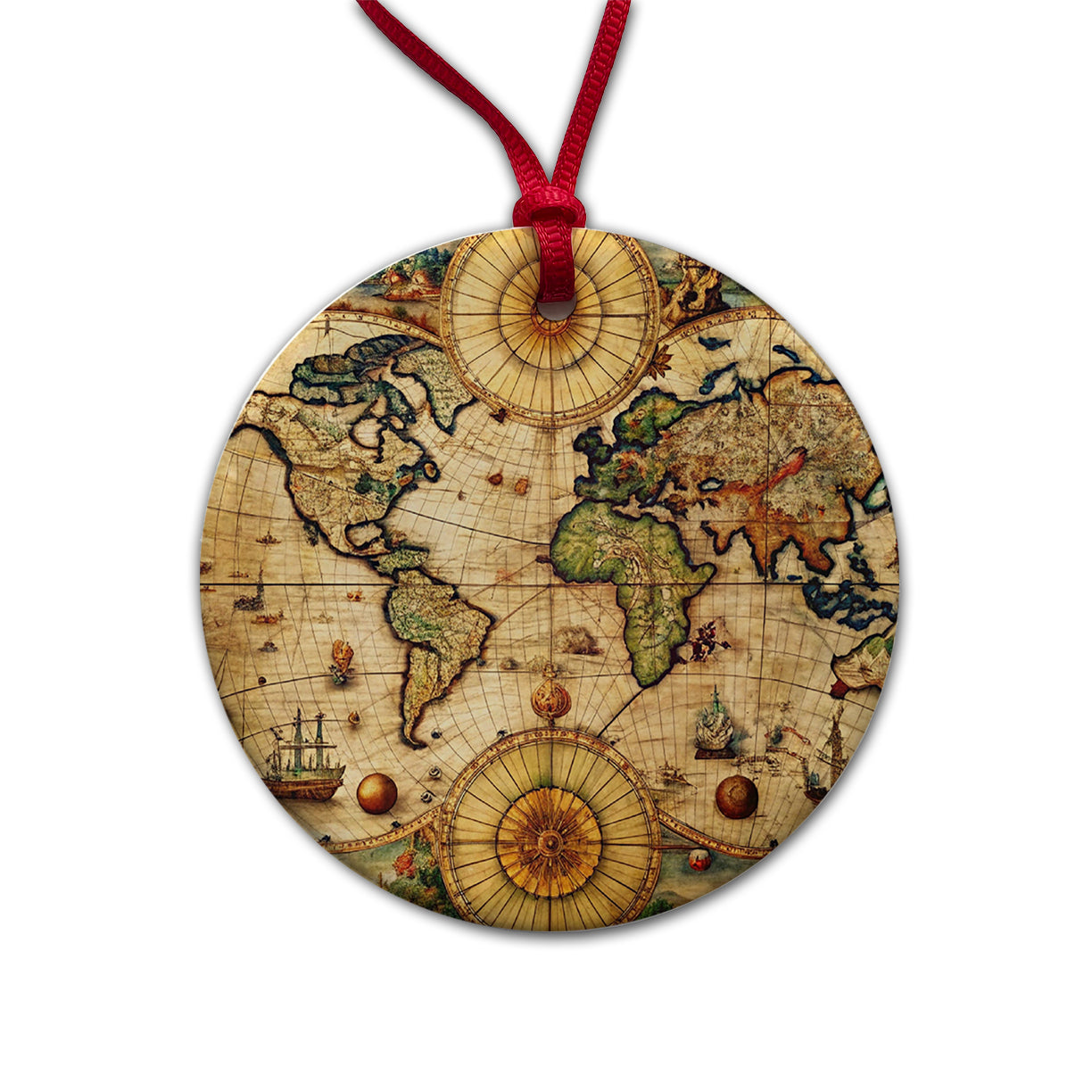 Ancient Nautical World Maritime Map Round Ceramic Holiday Christmas Tree Ornament