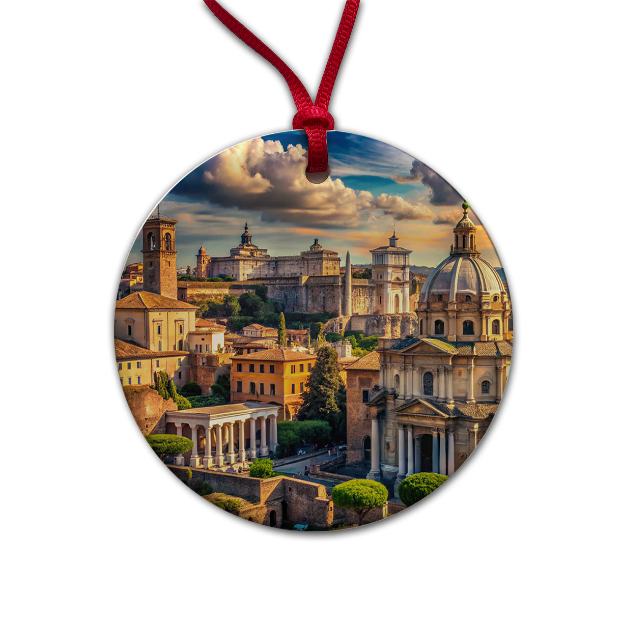 Ancient Rome City Roman Cityscape Round Ceramic Holiday Christmas Tree Ornament