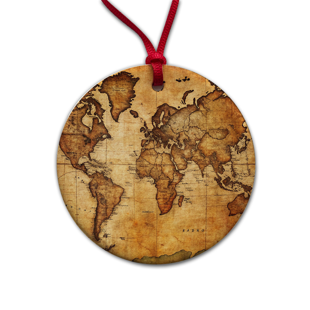 Ancient Worn Map Of The World Continents Round Ceramic Holiday Christmas Tree Ornament