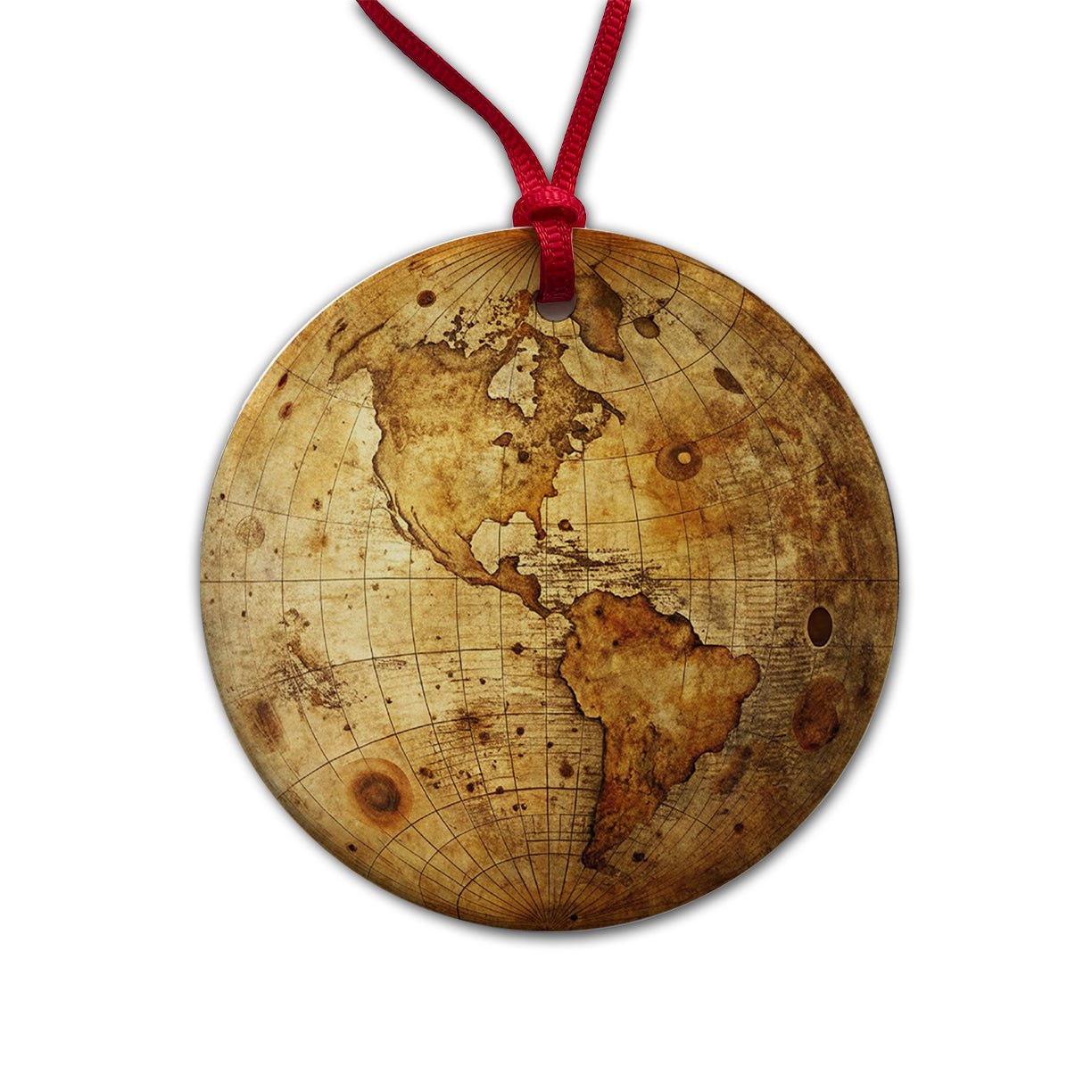 Ancient Worn Map the Earth Globe and Planets Round Ceramic Holiday Christmas Tree Ornament