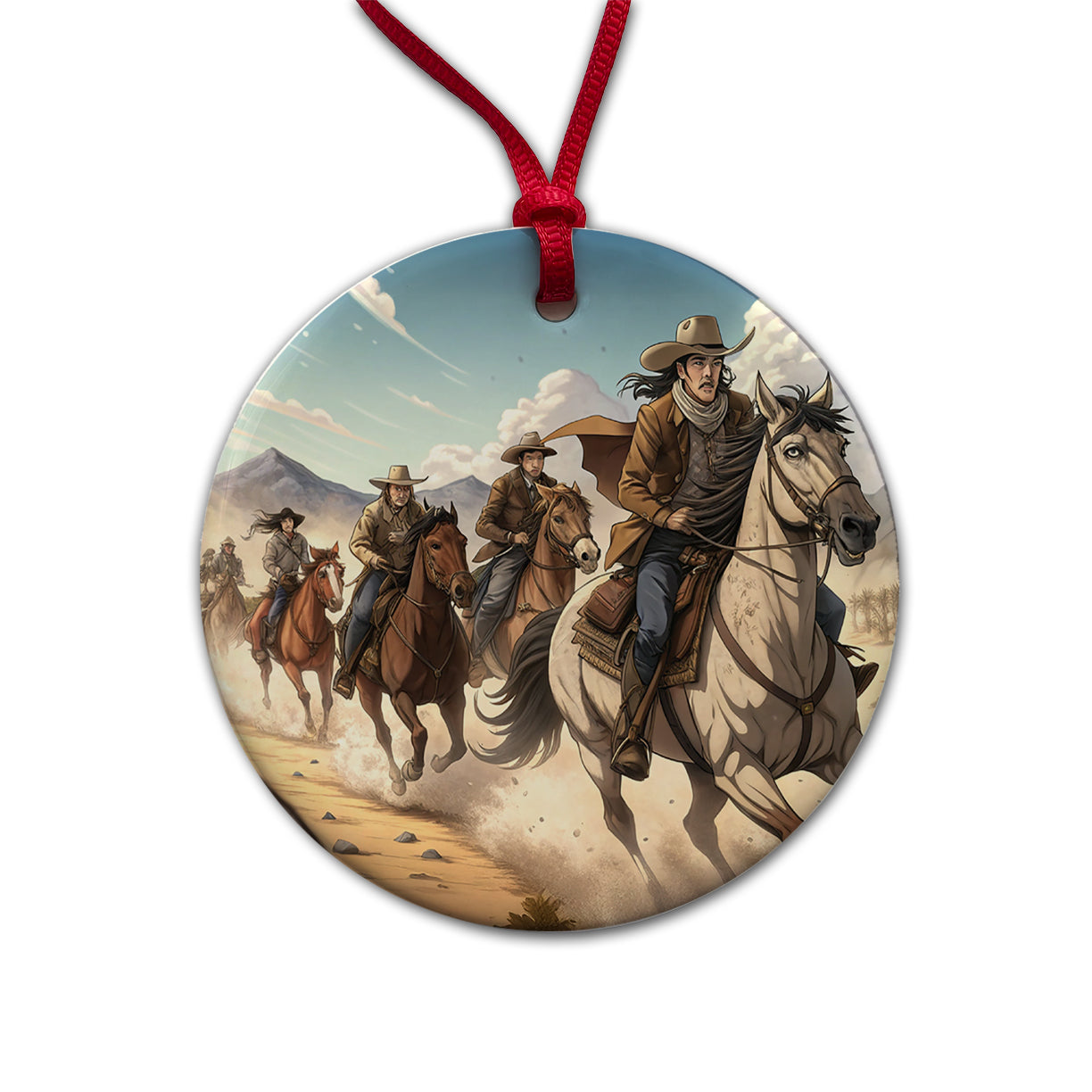 Bandits Riding Hard Old West Cowboys Western Round Ceramic Holiday Christmas Tree Ornament