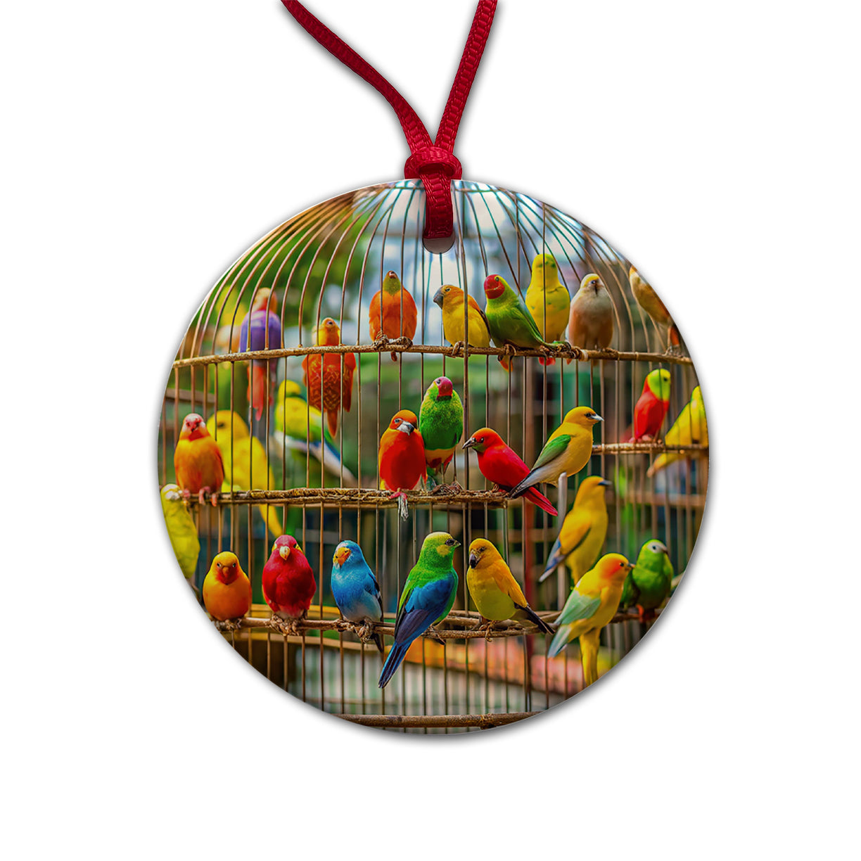 Bird Cage with Canaries Round Ceramic Holiday Christmas Tree Ornament