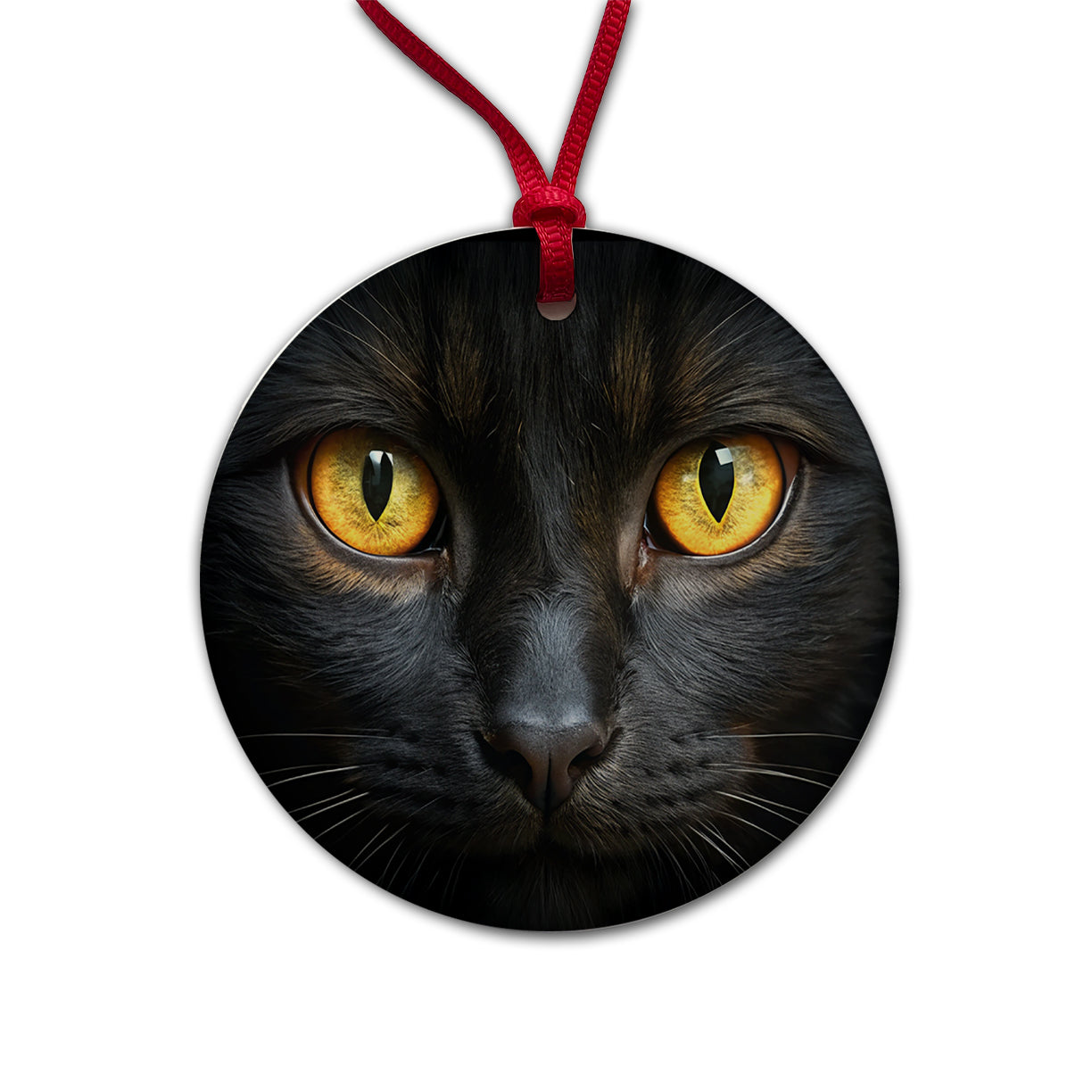 Black Cat with Gold Eyes Round Ceramic Holiday Christmas Tree Ornament