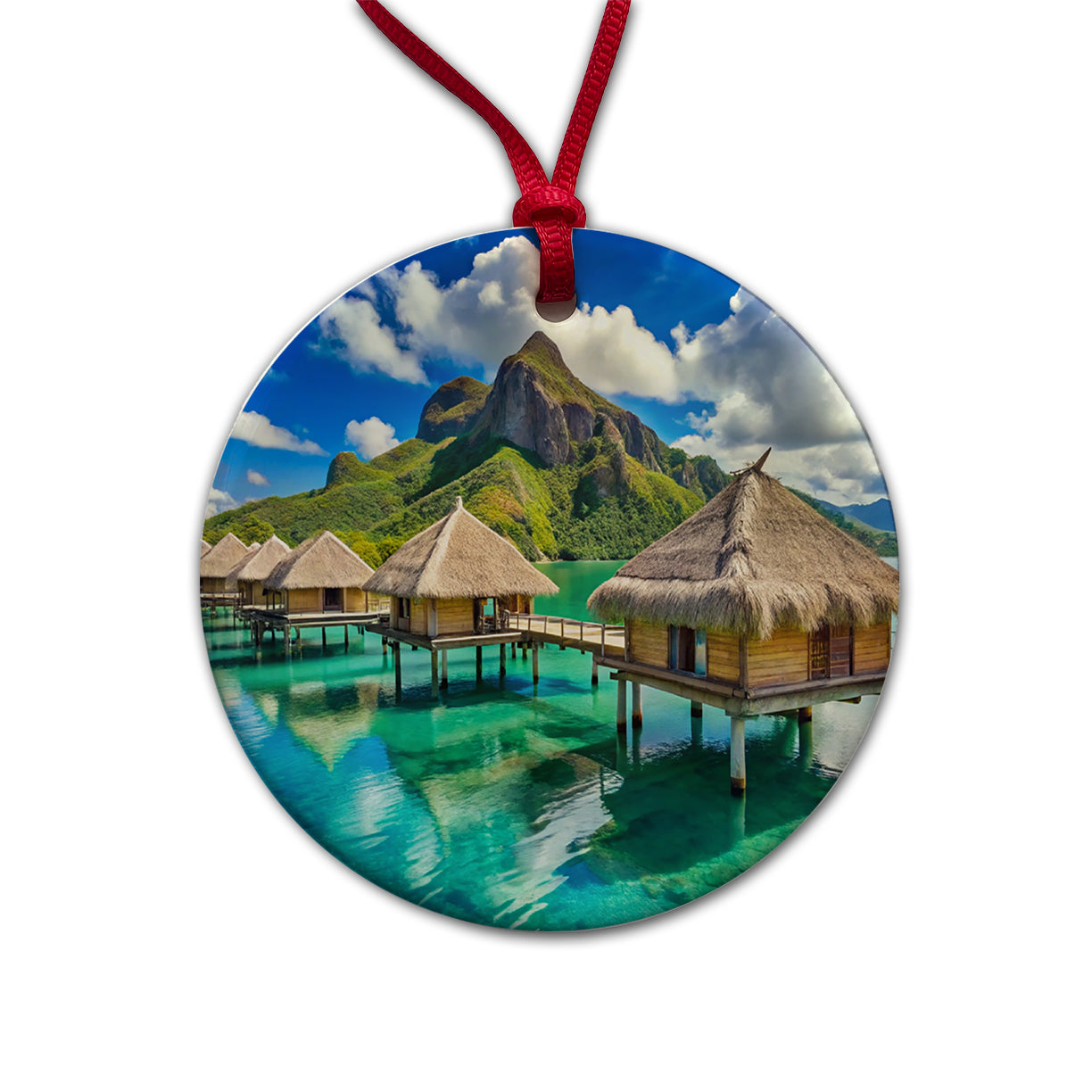 Bora Bora Huts On Water French Polynesia Round Ceramic Holiday Christmas Tree Ornament