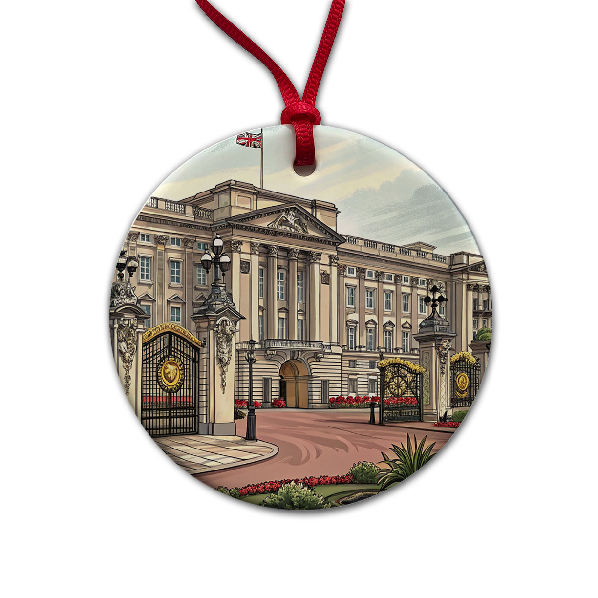 Buckingham Palace London England Great Britain Round Ceramic Holiday Christmas Tree Ornament