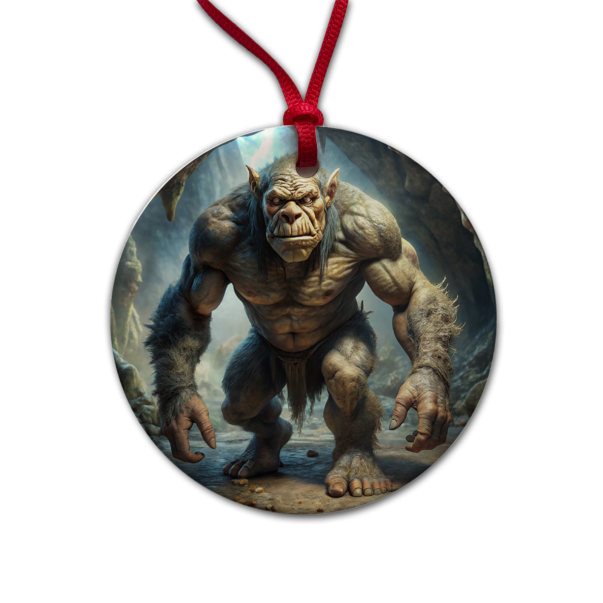 Cave Troll Fantasy Monster Round Ceramic Holiday Christmas Tree Ornament