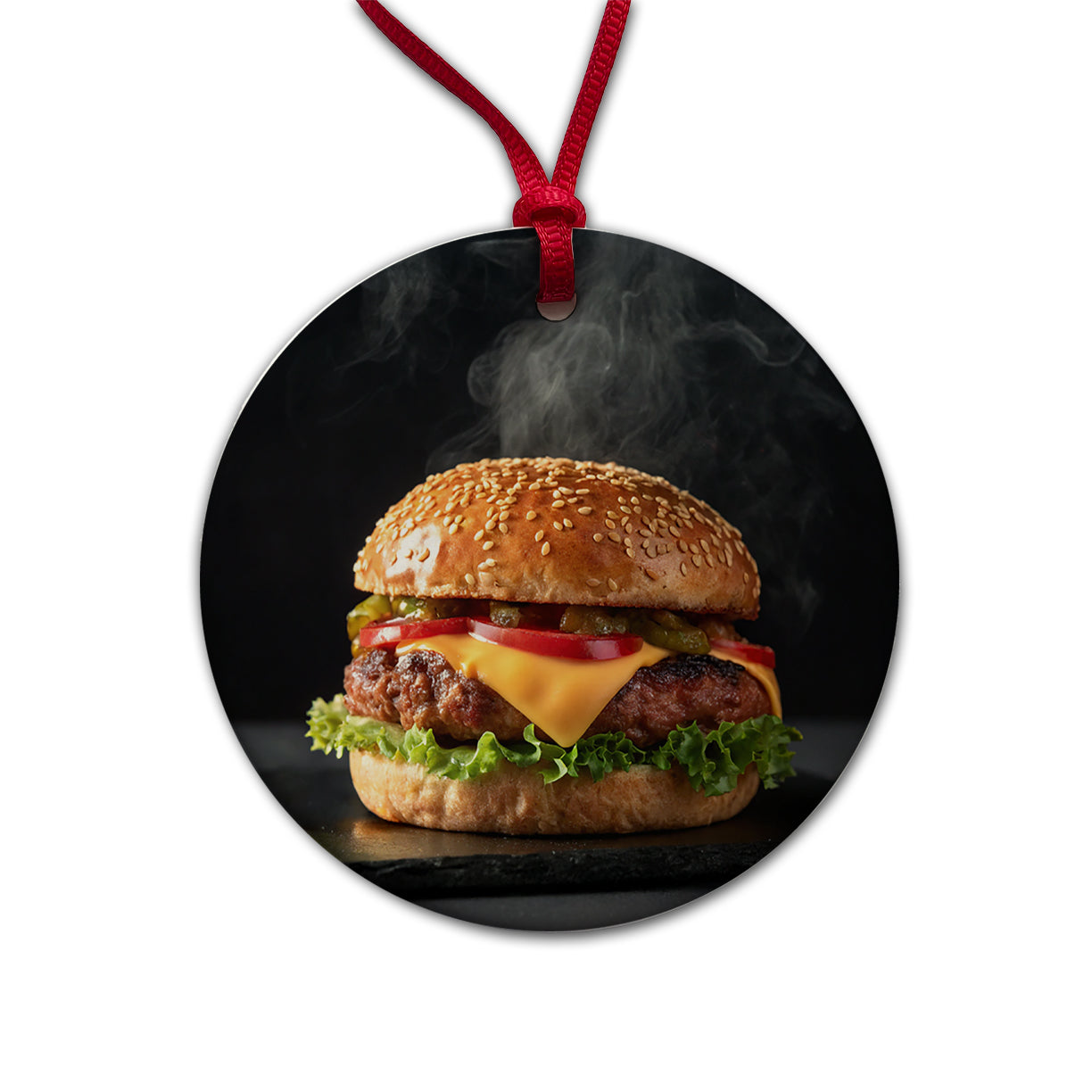 Cheeseburger with all the Toppings Round Ceramic Holiday Christmas Tree Ornament
