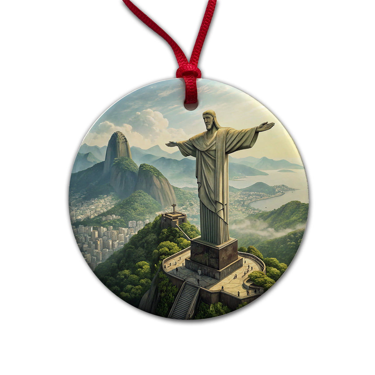 Christ The Redeemer Statue Rio De Janeiro Brazil Round Ceramic Holiday Christmas Tree Ornament