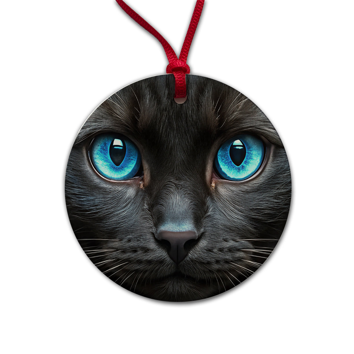 Close-Up Of Blue Cat Eyes Round Ceramic Holiday Christmas Tree Ornament