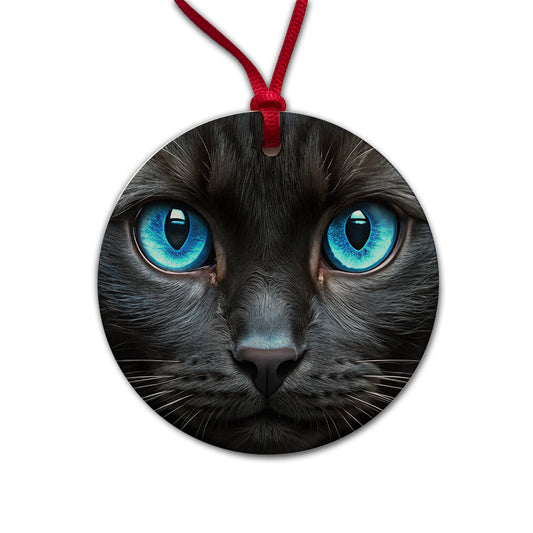 Close-Up Of Blue Cat Eyes Round Ceramic Holiday Christmas Tree Ornament