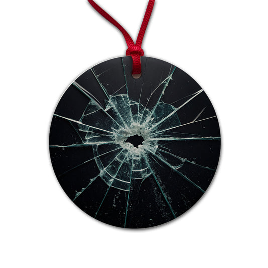 Close-Up Of Broken Pane Of Glass Round Ceramic Holiday Christmas Tree Ornament