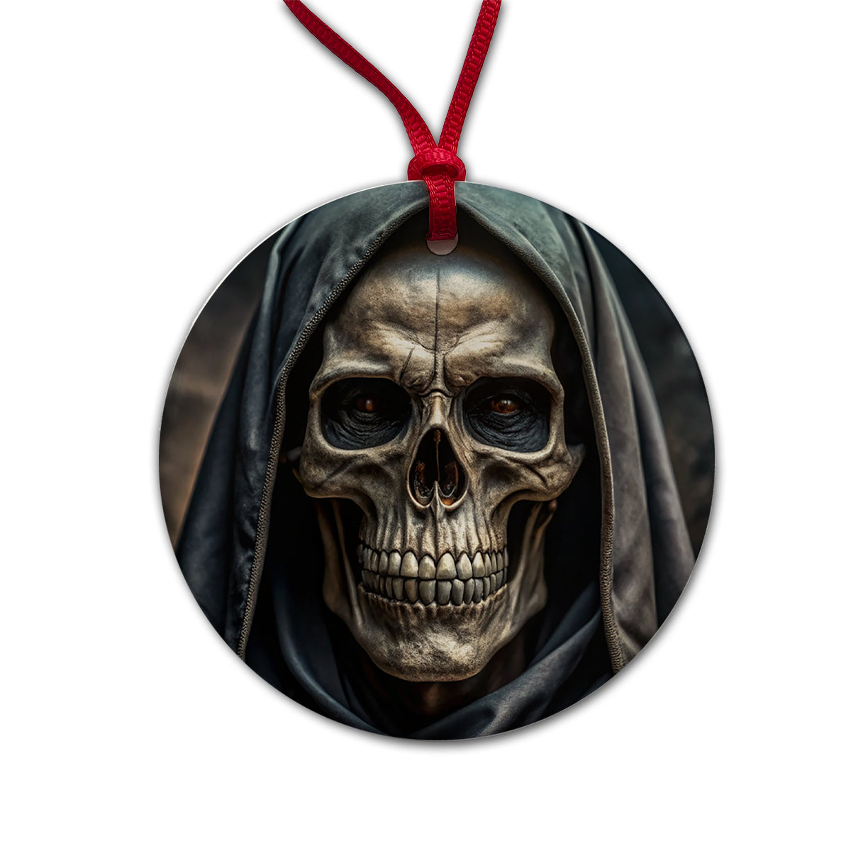 Close-Up Of Grim Reaper Skull Face Halloween Round Ceramic Holiday Christmas Tree Ornament
