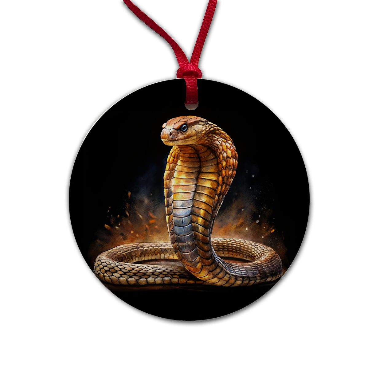 Cobra Snake Black Watercolor Round Ceramic Holiday Christmas Tree Ornament