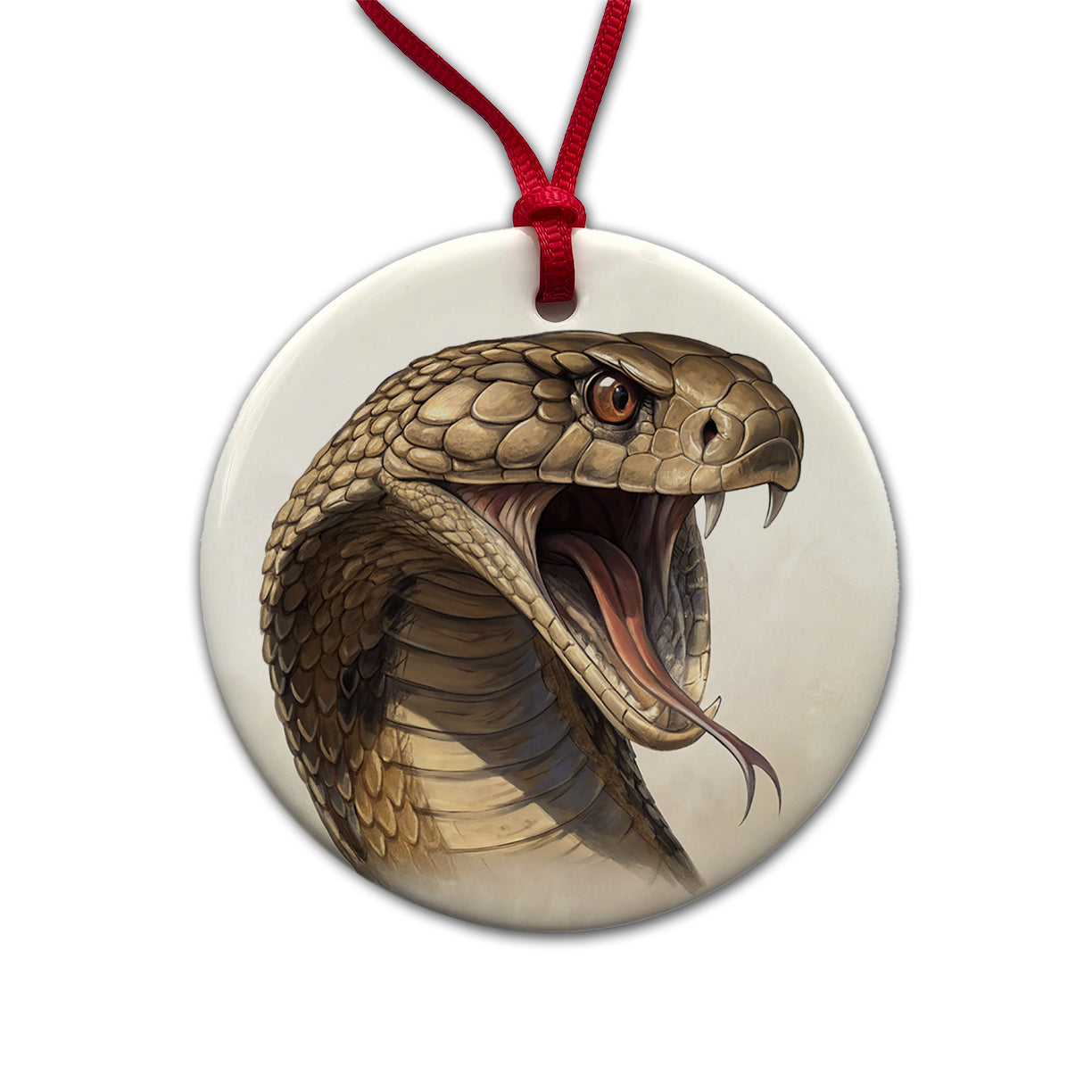 Cobra Snake Head Close-up Scary Reptile Round Ceramic Holiday Christmas Tree Ornament