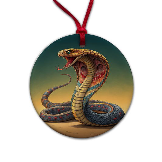 Colorful Cobra Snake Reptile Round Ceramic Holiday Christmas Tree Ornament