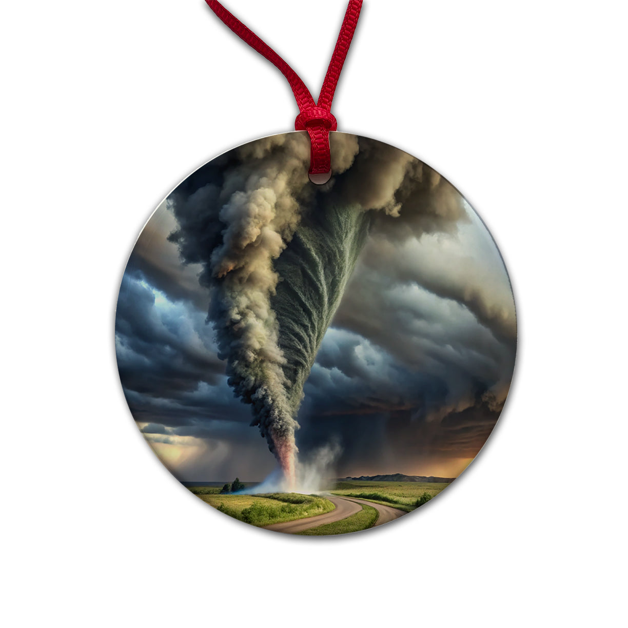 Dark and Scary Tornado Twister Round Ceramic Holiday Christmas Tree Ornament