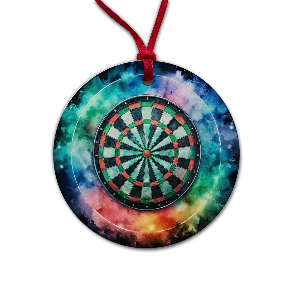 Dart Board Black Watercolor Round Ceramic Holiday Christmas Tree Ornament