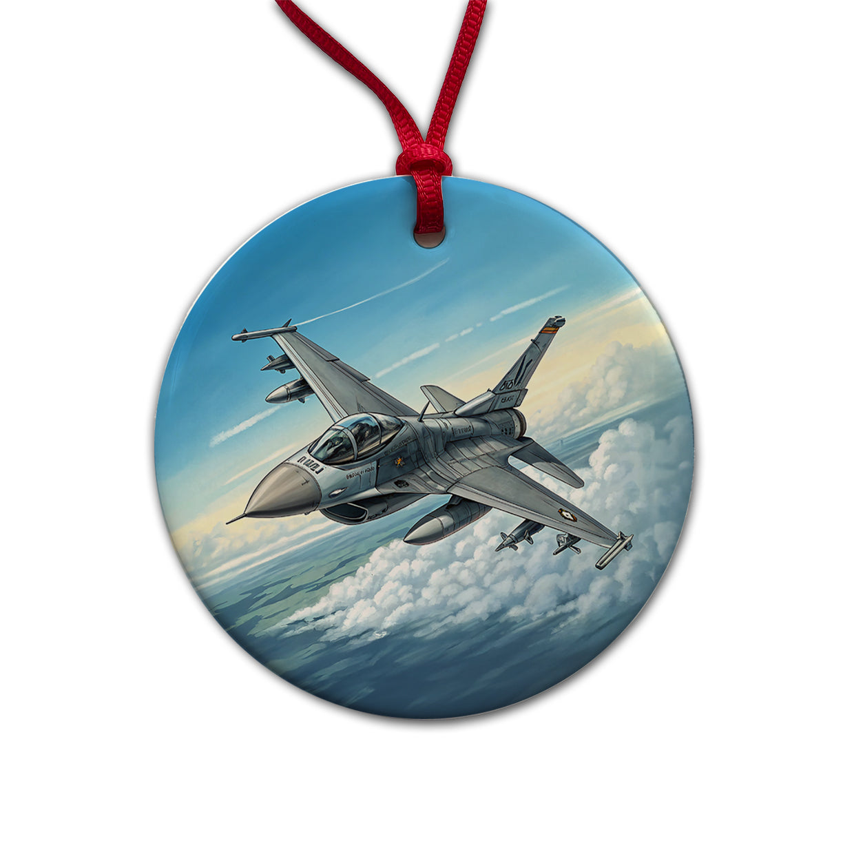 F-16 Fighting Falcon Viper US Air Force Air Superiority Fighter Plane Round Ceramic Holiday Christmas Tree Ornament