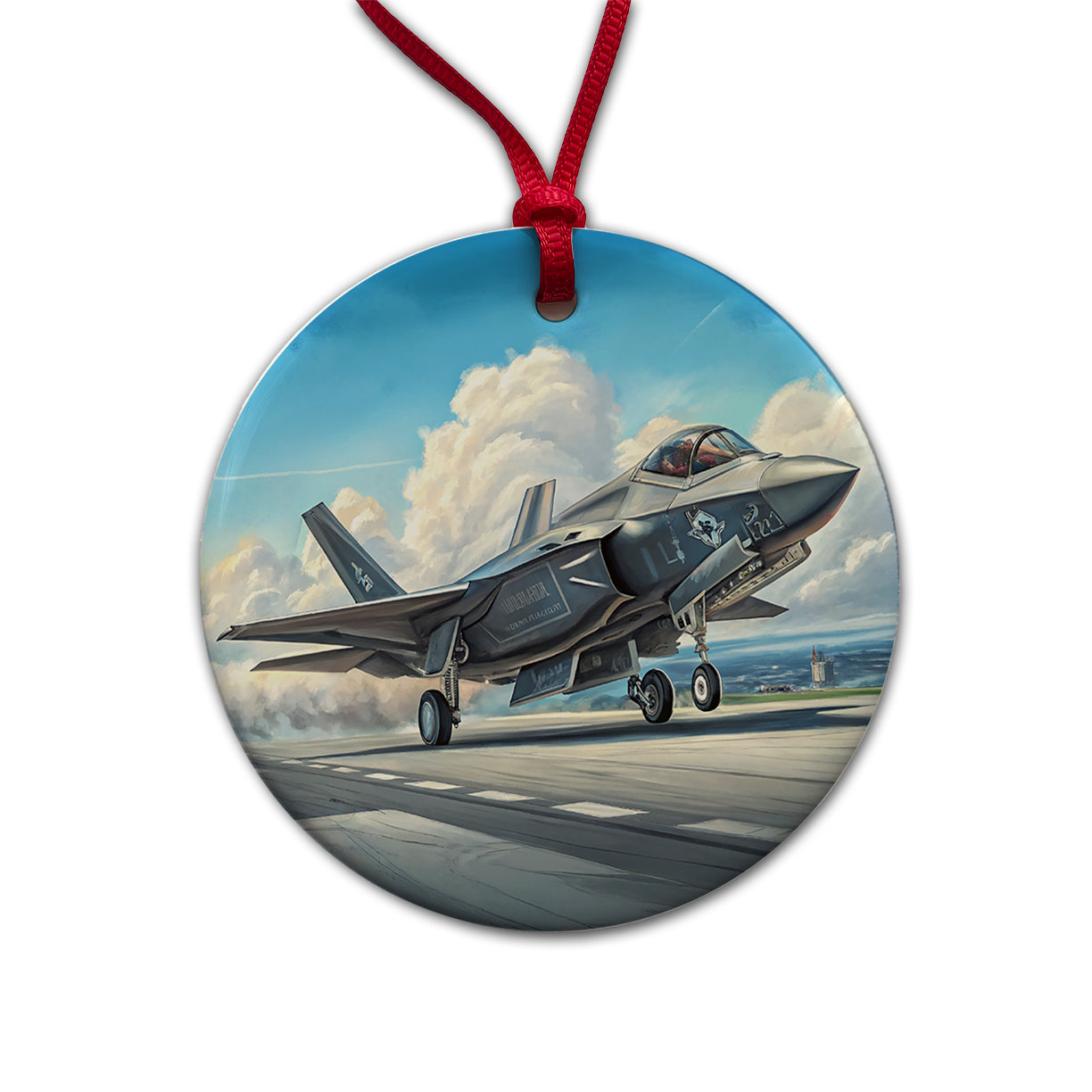 F-35 Lightning II US Air Force Navy Marines Strike Fighter Plane Round Ceramic Holiday Christmas Tree Ornament