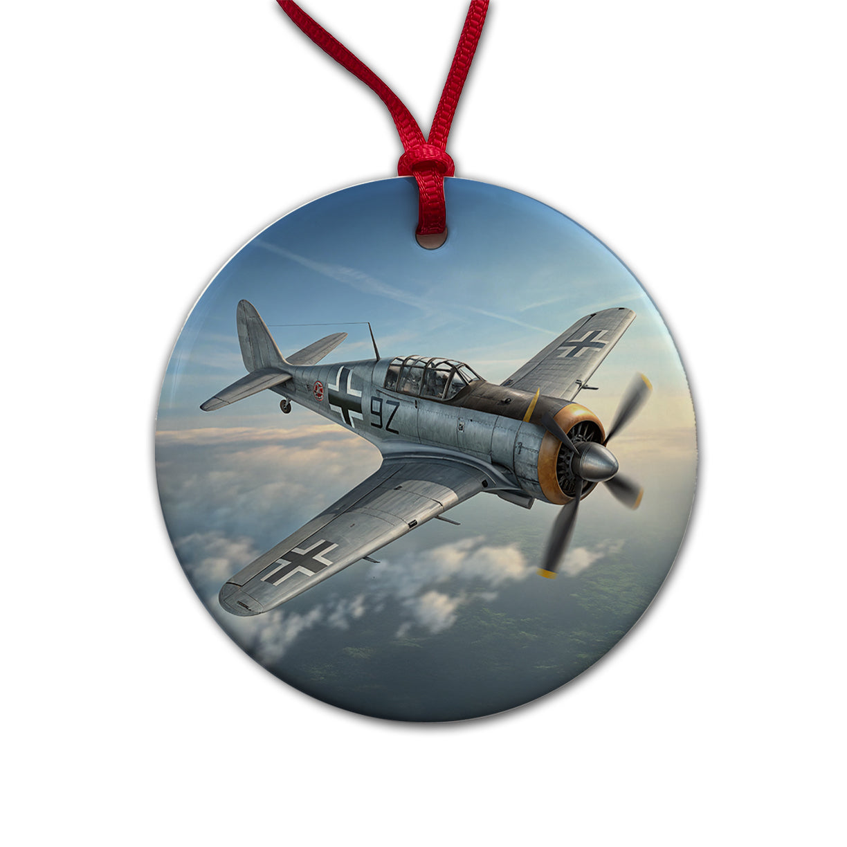 Focke Wulf Fw-190 WWII German Fighter Plane Round Ceramic Holiday Christmas Tree Ornament