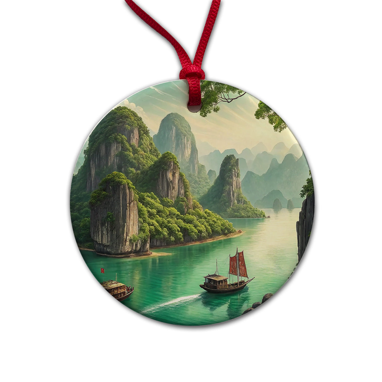 Ha Long Bay Vietnam Round Ceramic Holiday Christmas Tree Ornament