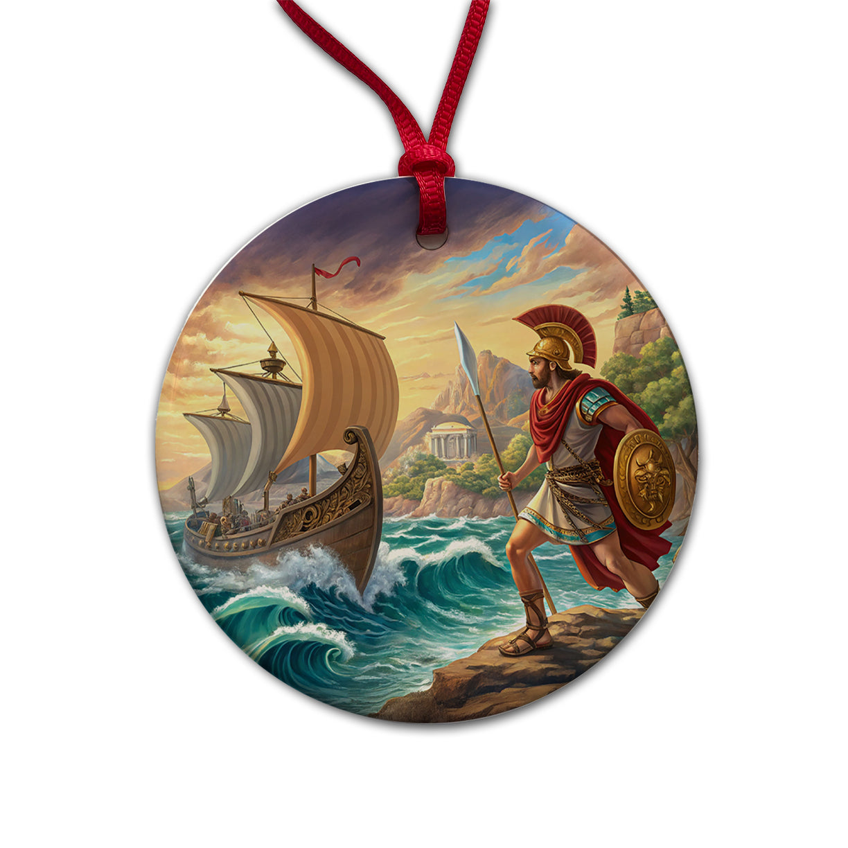 Homer's Iliad And The Odyssey Trojan War Round Ceramic Holiday Christmas Tree Ornament