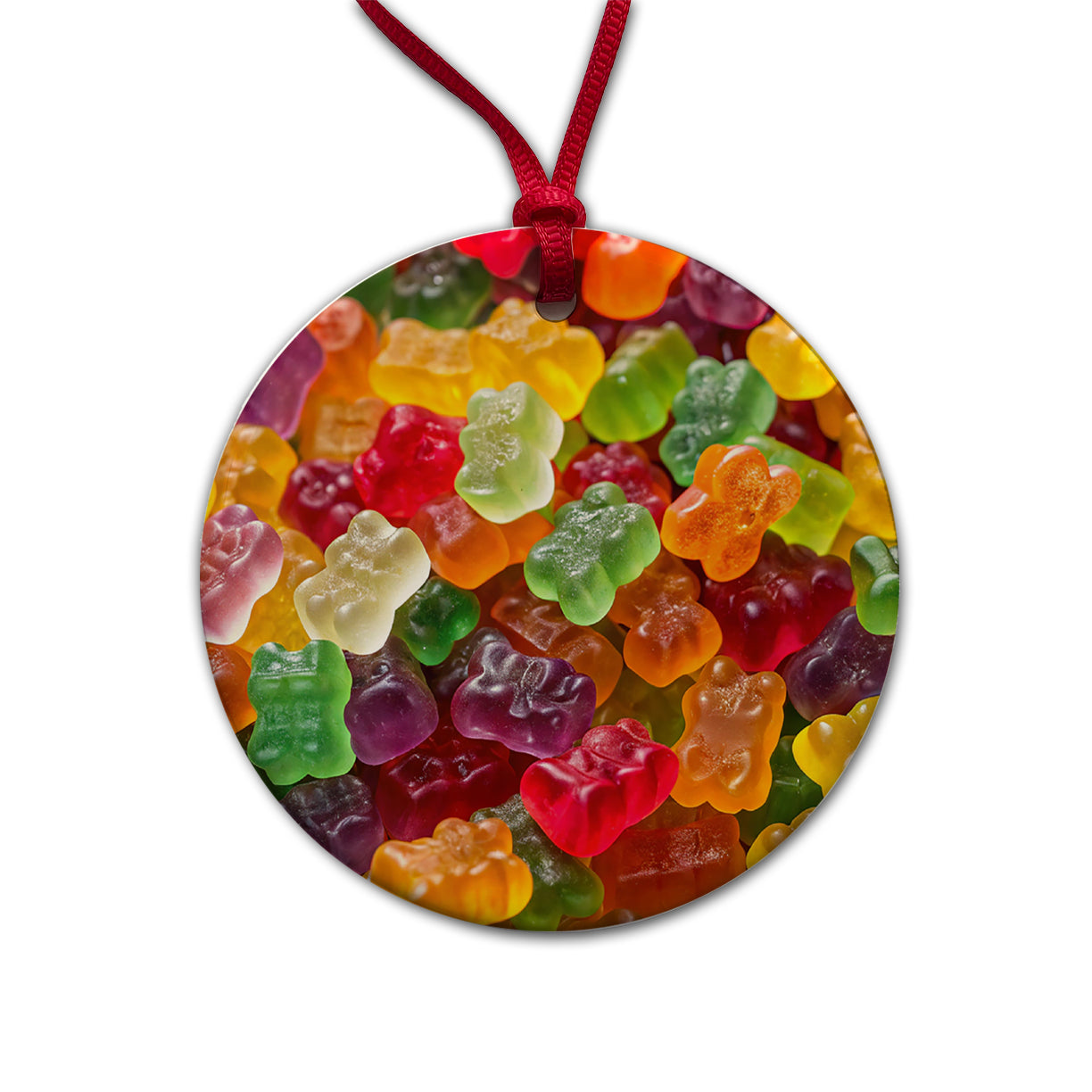 Lots of Gummi Bears Round Ceramic Holiday Christmas Tree Ornament
