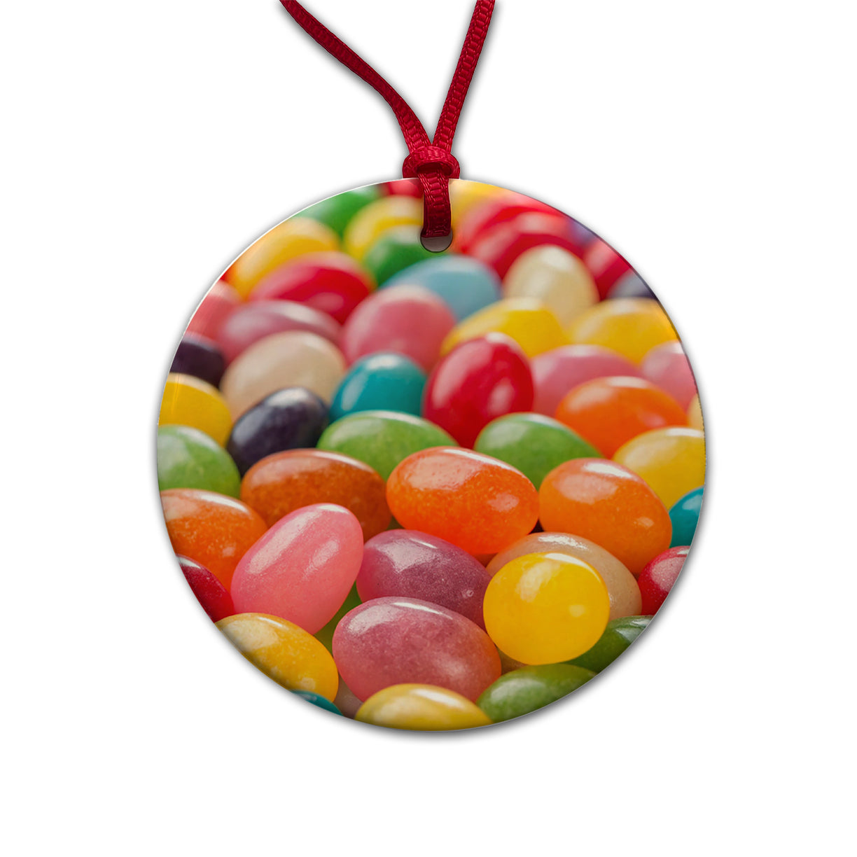 Lots of Jelly Beans Easter Candy Round Ceramic Holiday Christmas Tree Ornament