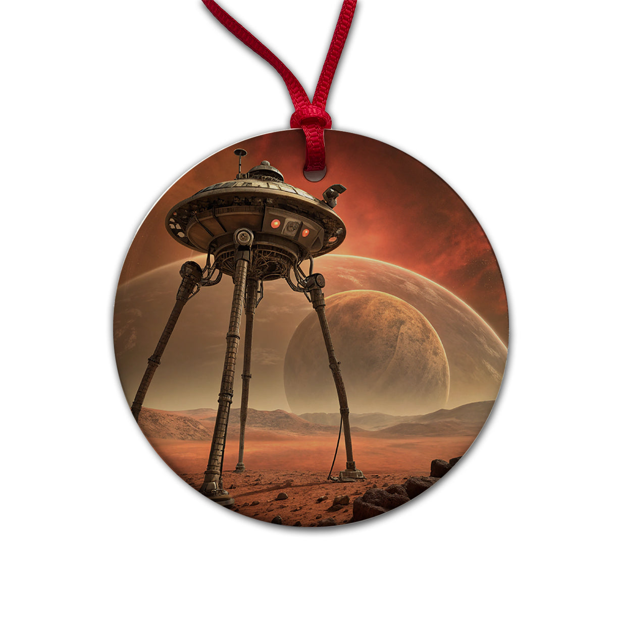 Martian Tripod War Machine Sci-fi From War Of The Worlds Round Ceramic Holiday Christmas Tree Ornament